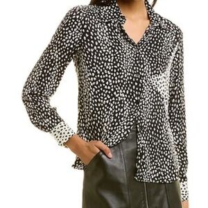 MAJE Large Size 3 Long Sleeve Button Down Top Black And White Print H10
